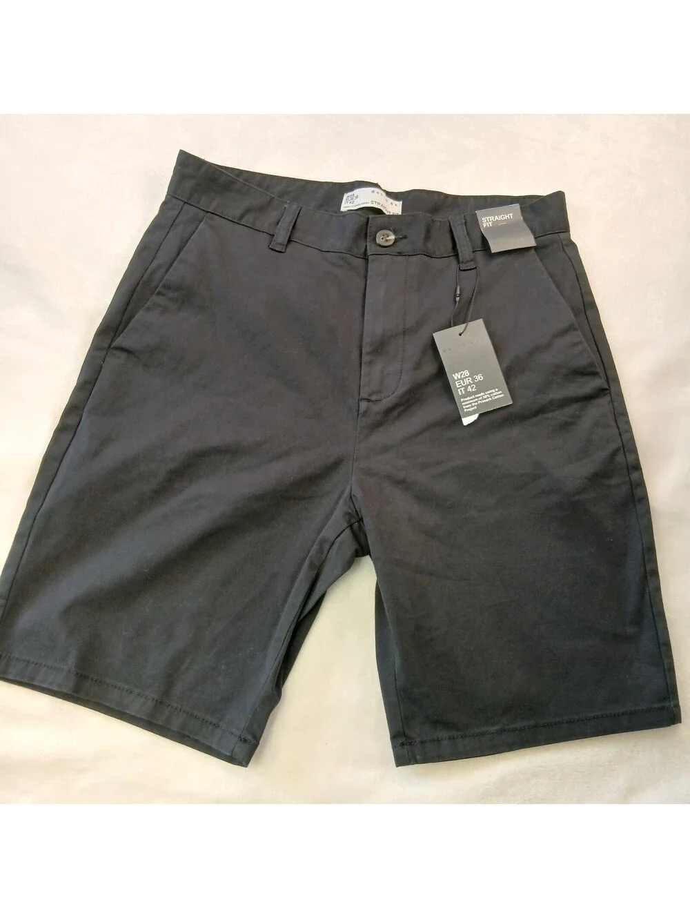 Brand New Black Straight Fit Chino Shorts Size W28 EUR 36 NWT